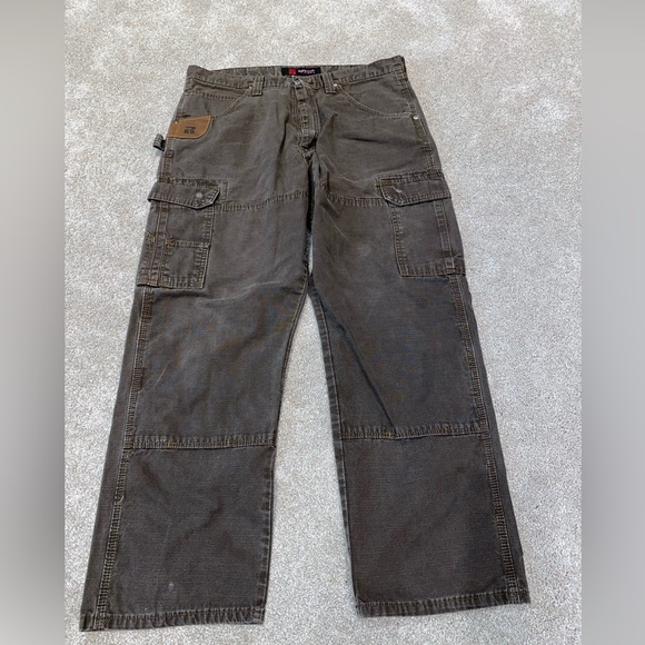 Wrangler Riggs Double Knee Brown Canvas Pants Men’s 36 X 30 Workwear Faded - Picture 1 of 9